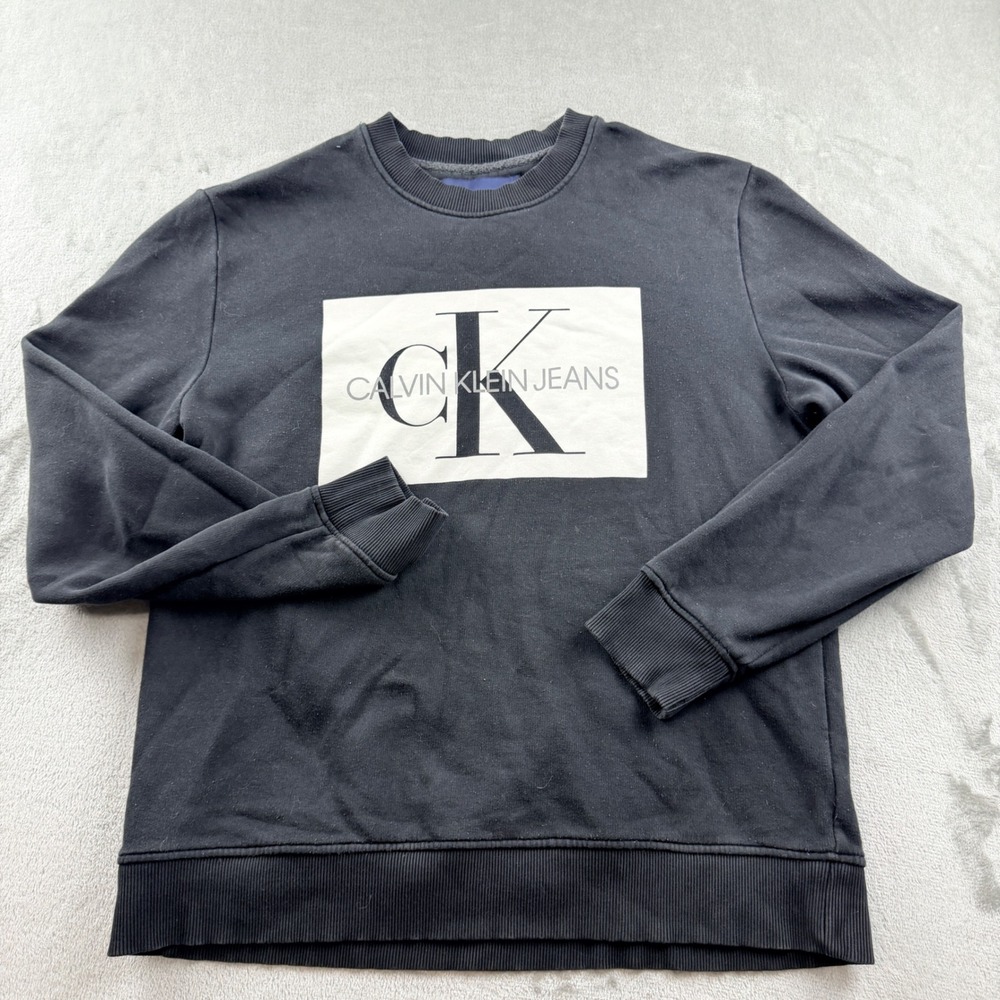 Calvin Klein Jeans Women's Large Black Crewneck Sweatshirt Logo Graphic Pullover